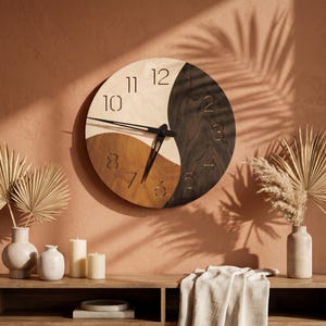 Reloj de pared moderno, reloj de pared de madera, reloj de pared geométrico, reloj de pared MCM, reloj de pared grande, reloj minimalista, reloj para sala de estar