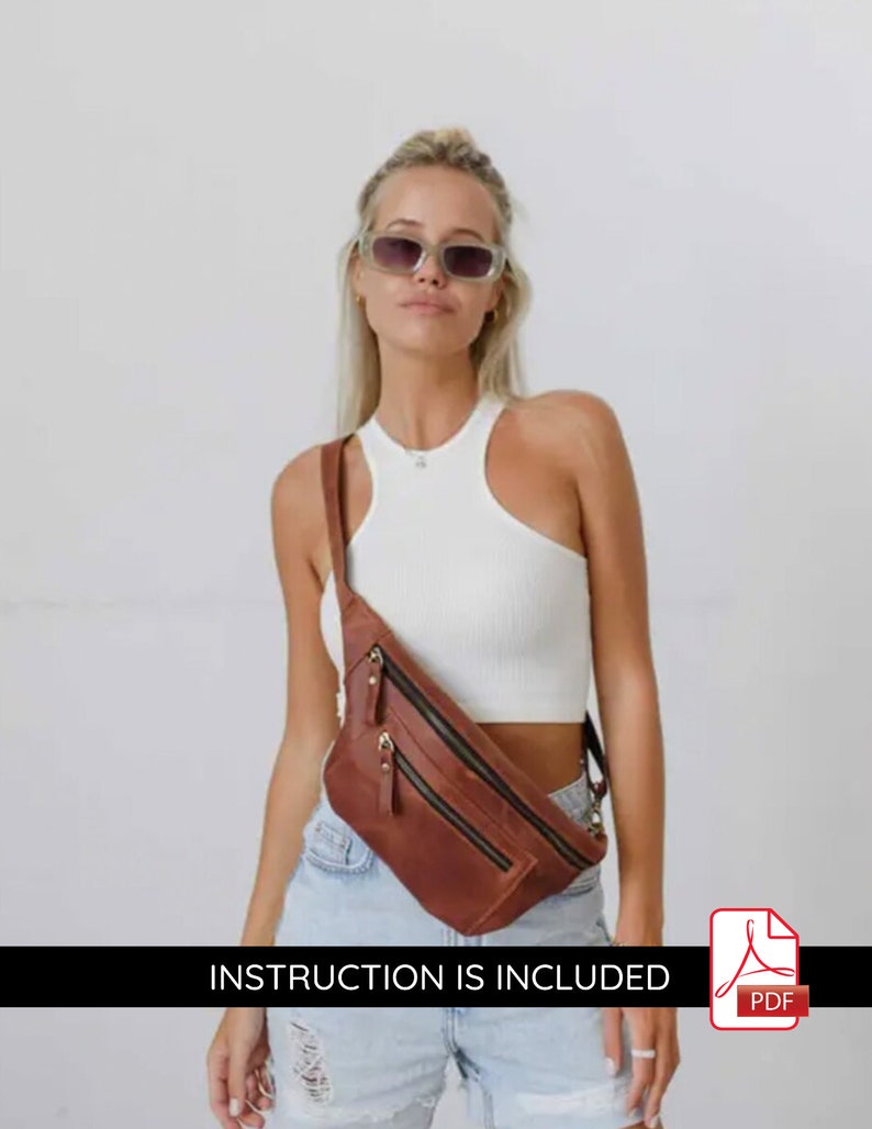 Waist bag pattern, Waist bag pdf, Belt bag pattern, Belt bag pdf, Leather belt bag pattern, Leather waist bag pattern, Sling bag pattern image 3