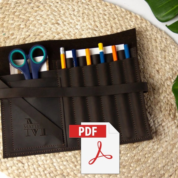 Brush holder pattern,Pencil wrap case pdf,Makeup brush holder pattern,Leather pattern pdf,Leather diy pattern,Leather template pdf