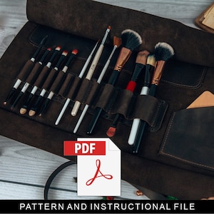 Leather brush organizer pdf, Leather brush case pattern, Artist brush holder patter, Leather brush roll pdf, Leather makeup roll pdf