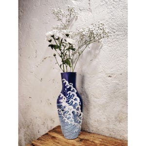 Textile vase, bottle cover, in printed coated canvas | wave pattern | Japan