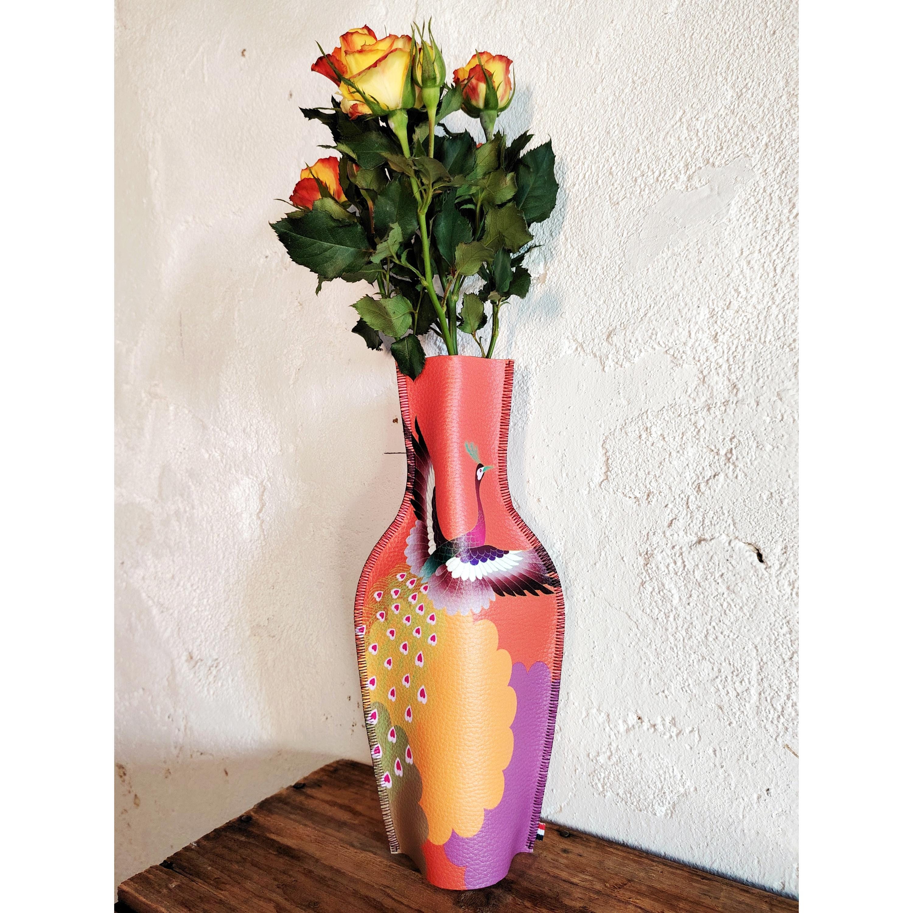 Vase Décoratif En étain Avec Bouquet De Plumes – Faisan, Paon, Oiseaux – Style Art Déco