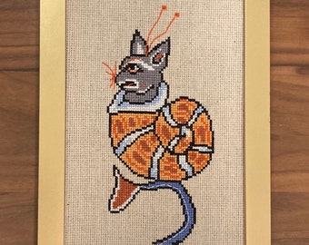 Medieval Snail Cat Cross Stitch Pattern, PDF