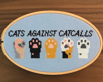 Gatos contra gato llama pata patrón de punto de cruz feminista, PDF