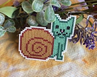 Cute Snail Cat Medieval Cross Stitch Pattern, PDF
