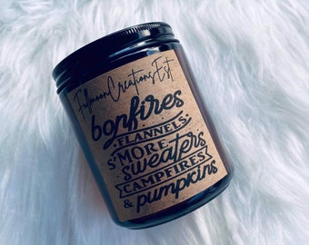 Bonfires flannels s’more sweaters campfires pumpkins  | fall candles | Soy Candle | Fall scented candle | fall candle