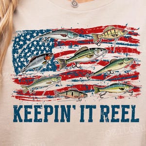 Amerika Fisch Flagge PNG, Keepin 'It Reel 4.Juli png, 4.Juli Vaterländisches Design, Retro Hooker Clipart, Keepin' it Reel PNG