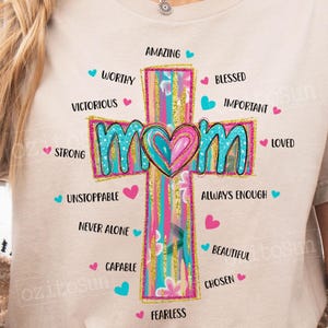 Christian Mama PNG, forte digne belle aimée PNG, maman chrétienne png, fête des mères Png, croix dessinée à la main Png, aquarelle Png
