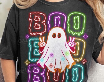 Halloween Neon PNG, Neon Boo Ghost PNG, Boujee Ghost PNG, Spooky Season png, Neon Ghost Sublimation, Cute Glow Halloween Design