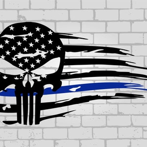 Thin blue line svg, police svg, skull svg, distressed svg, police wife svg, Back the blue svg
