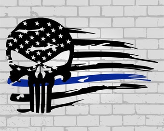 Thin blue line svg, police svg, skull svg, distressed svg, police wife svg, Back the blue svg