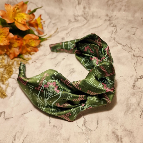 Liberty Silk Satin Knot headband | Astral Ianthe Sage | Flexible & comfortable | turban headband | wide headband | Winter 2022 fabric range