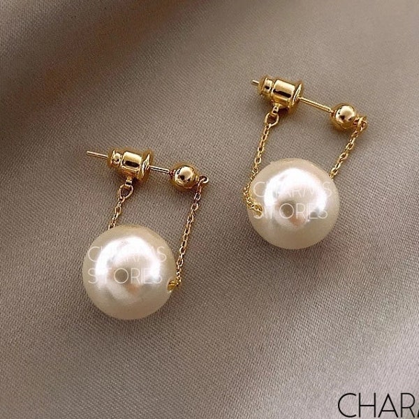 Pearl Dangle Earrings, Gold Chain Earrings, White Pearl, Minimalistic Earrings, Wedding Earrings, Bridesmaids Earring, Bridal Shower