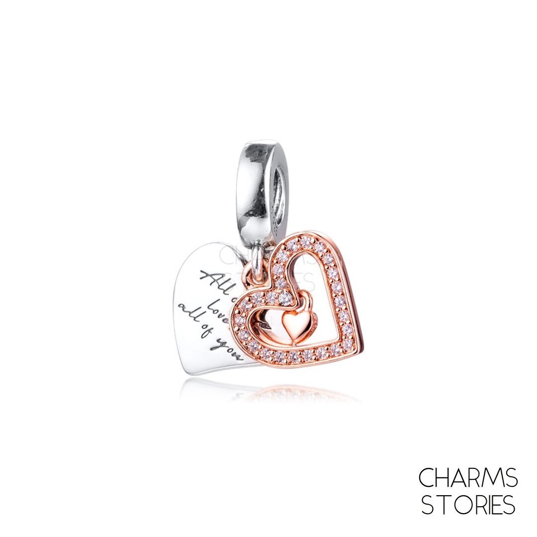 Silver Rose Gold Heart Dangle Charm 