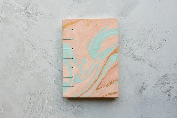 Pink & Blue marble Sketchbook | Handmade Coptic Stitch Sketchbook | A5 Portrait Sketchbook