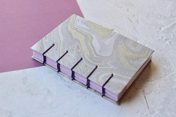 Silver Marbled Notebook | Handmade A6 Coptic Stitch Notebook | Lined Notebook | Gift Idea for Students | Gift Idea for Teachers