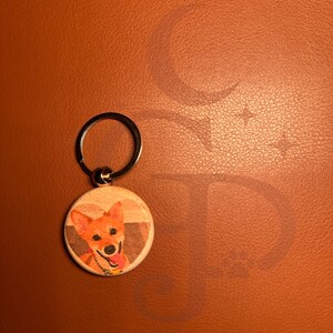 Custom Color Pet Portrait Keychain | Full Color Wood Engraving | Personalized Dog Gift | Pet Memorial