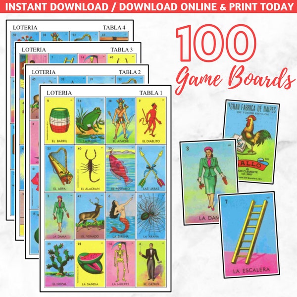 100 Game Boards Loteria Mexicana, Digital File, Instant Download