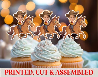 Cowboy Cupcake Topper with Face, Custom Cowboy Party Decoration, Cowboy Birthday, Car Party, Cowboy Cupcake, Cowboy Western Cupcake topper
