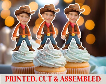 Cowboy Cupcake Topper with Face, Custom Cowboy Party Decoration, Cowboy Birthday, Car Party, Cowboy Cupcake, Cowboy Western Cupcake topper