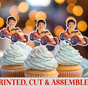 Race Car Cupcake Topper with Face, Custom Race Car Party Decoration, Race Car Birthday, Race Car Party, Race Car Cupcake