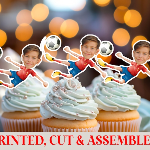 Adorno para cupcakes de jugador de fútbol con cara, decoración personalizada para fiesta de fútbol, cumpleaños de jugador de fútbol, fiesta de fútbol, adornos para cupcakes de fútbol