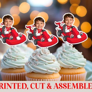 Race Car Cupcake Topper with Face, Custom Race Car Party Decoration, Race Car Birthday, Race Car Party, Race Car Cupcake