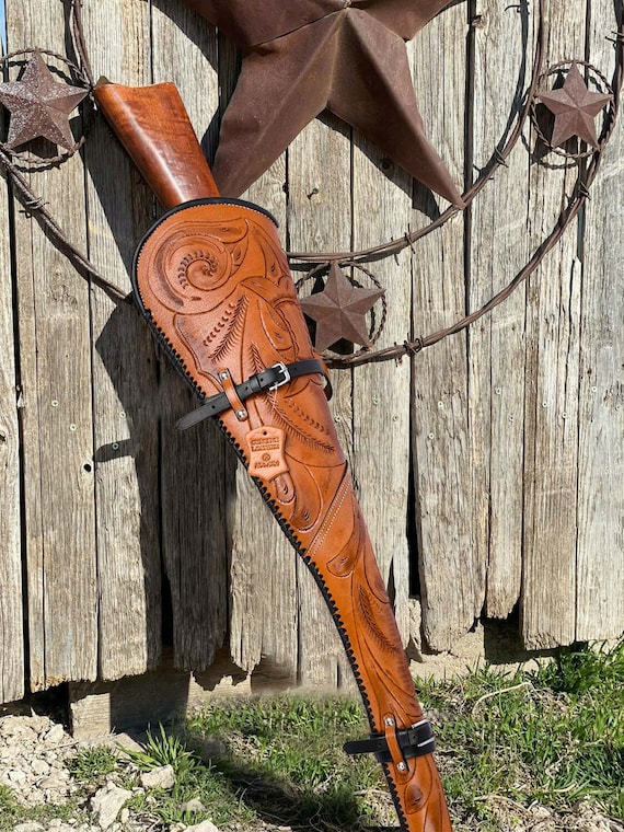 Brown Western Mexican Tooled Genuine Leather Rifle Shot Gun Scabbard 