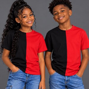 Youth Unisex Two-Tone Split T-Shirt, Blank Half and Half Shirt, Kids Color Block Tee, Split Color Youth Shirt