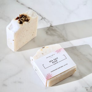 Sea Salt Rose Soap | All Natural Handmade Soap | Dead Sea Salt Soap| Brine Soap | Exfoliating Organic Soap | Essential Oil| Gift for her