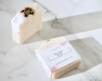 Sea Salt Rose Soap | All Natural Handmade Soap |Dead Sea Salt Soap| Exfoliating| Organic Soap | Essential Oil| Gift for her