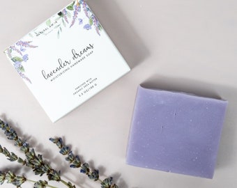 Barra de jabón hecha a mano Lavender Dream / Jabón orgánico de 3.5 oz / Jabón vegano de proceso en frío enriquecido con manteca de karité orgánica / Regalo para ella