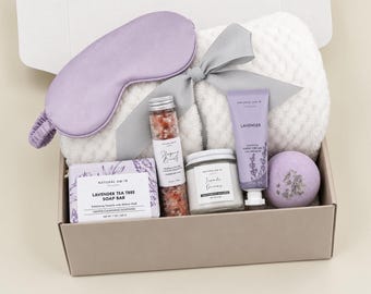 Lavender Blanket Spa Bath Gift Box| 8pcs Relaxing Self Care Box with Blanket, Soap| Bulk Corporate Holiday Gift