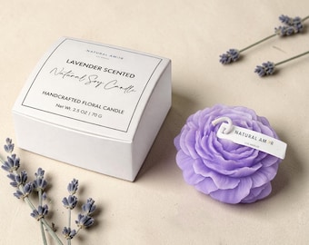 Lavender Flower Candle Handmade | Small Floral Candle 2.5 oz | Aesthetic Room Decor Gift, Relaxing Aromatherapy