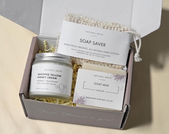 Nourishing Gift Set for Her, Natural Skin Care Gift Box, Tallow Cream, Goat Milk Handmade Soap, Self Care Gift for Women