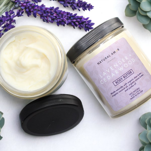 Lavender Cedarwood Body Butter| Organic Whipped| Hydrating Body Balm for Dry Skin| Natural Shea butter+Cocoa Butter| Self-Care Gift for Her