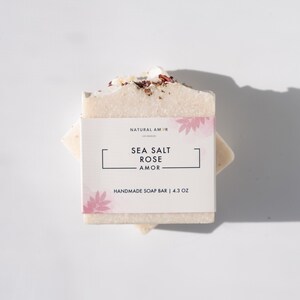 Sea Salt Rose Soap All Natural Handmade Soap Dead Sea Salt Soap Brine Soap Exfoliating Organic Soap Essential Oil Gift for her image 3