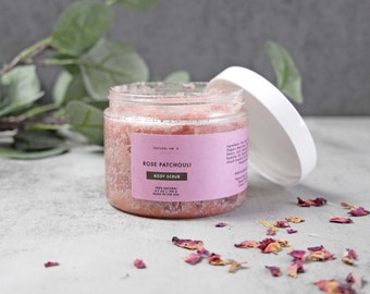 Rose Patchouli Body Sugar Scrub| Natural Essential oil scented| Vegan Self Care| Gift for her| Spa Gift for Her| Gift for Mom