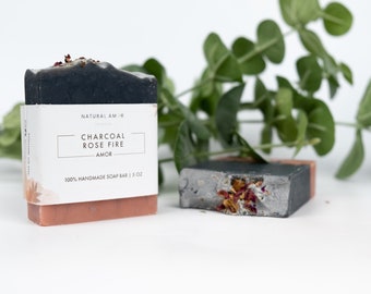 Charcoal Cedar Rose Soap Bar | All Natural Handmade Soap| Organic | Birthday Gift| Gift for her| Wedding Gift