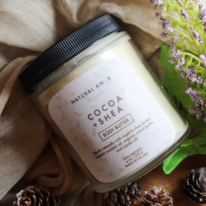 Organic Cocoa Shea Whipped Body Butter| All Natural Handmade Moisturizer for Dry Skin| Gift for mom|  Cruelty Free