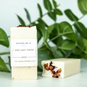 Sea Salt Rose Soap All Natural Handmade Soap Dead Sea Salt Soap Brine Soap Exfoliating Organic Soap Essential Oil Gift for her image 4
