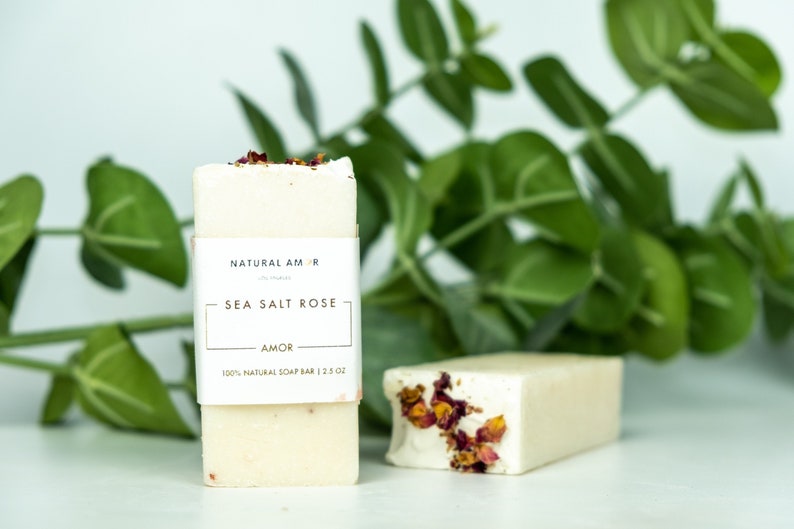 Sea Salt Rose Soap All Natural Handmade Soap Dead Sea Salt Soap Brine Soap Exfoliating Organic Soap Essential Oil Gift for her image 4