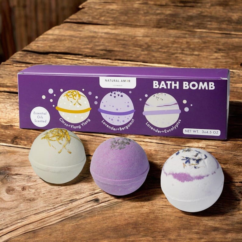 Vegan Bath Bombs | Essential Oil Scents | Spa Gift Set for Her | Bath Bomb Gift Bath Bomb Set 3pk