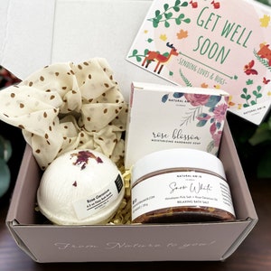 Personalized Gift Box - Get Well Soon Rose Spa Gift Set | Speedy Recovery Care Package | Sending Hugs Gift basket | Handmade Soap Gift