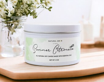 Summer Citronella Soy Wax Candle| Natural Essential Oil Scented| Natural Bugs Repellent| Gift for Mom