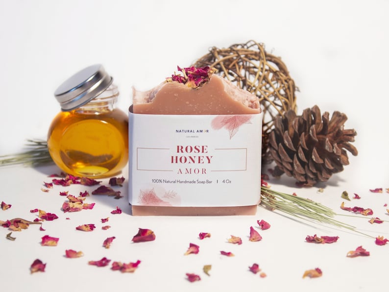 Rose Honey Handmade Soap Bar All Natural Organic Cold Process Soap Gift for her Birthday Gift Bridal Gift 4.3oz