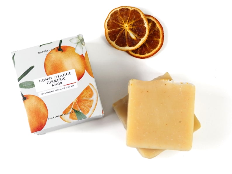 Turmeric Honey Orange Bar Soap | Organic Handmade Soap | Shea Butter| Natural Ingredients| Self Care Gift| Soap Gift 2pk 4.3 oz