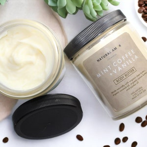 Organic Mint Coffee Whipped Body Butter| All Natural Handmade Moisturizer for Dry Skin| Cruelty Free| Gift for him| Gift for her