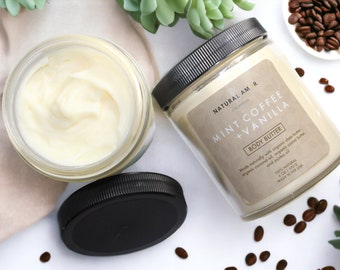 Organic Mint Coffee Whipped Body Butter| Hydrating Body Balm for Dry Skin| Natural Shea+Cocoa Butter Moisturizer| Self-Care Gift for Her