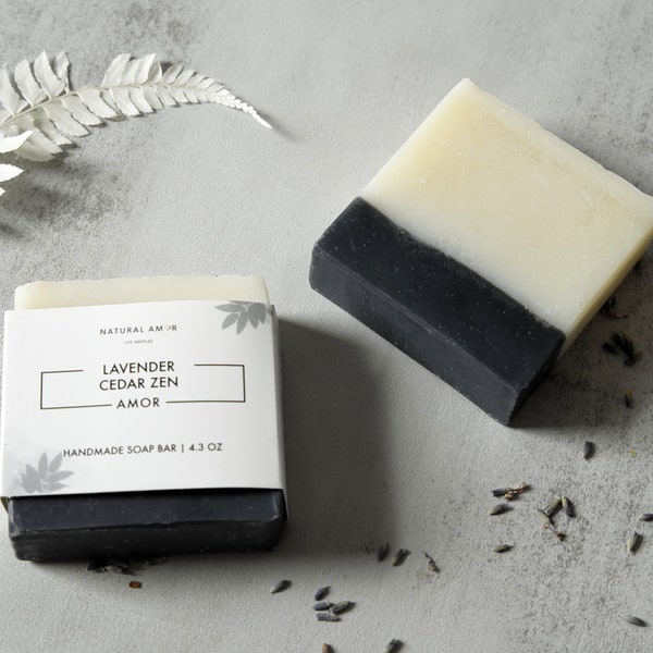 Lavender Cedar Zen Handmade Soap| Activated Charcoal Deep Cleansing| Exfoliating Organic Soap Bar| Gift for him | Acne Soap| Self Care